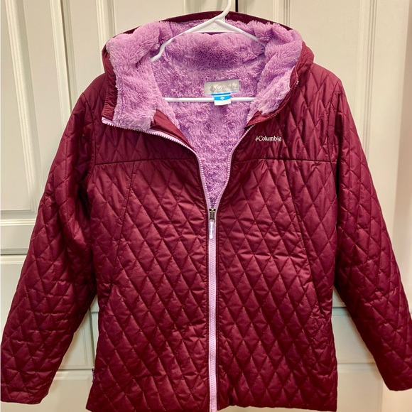Girls Columbia XL Quilted Plush Jacket with Lavender Lining, Zippered Pockets - Picture 1 of 10